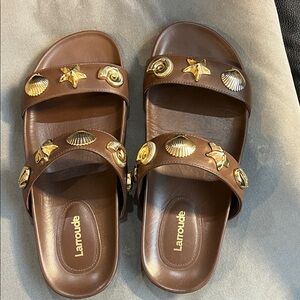 Larroude Brown Sandals with Gold Accents